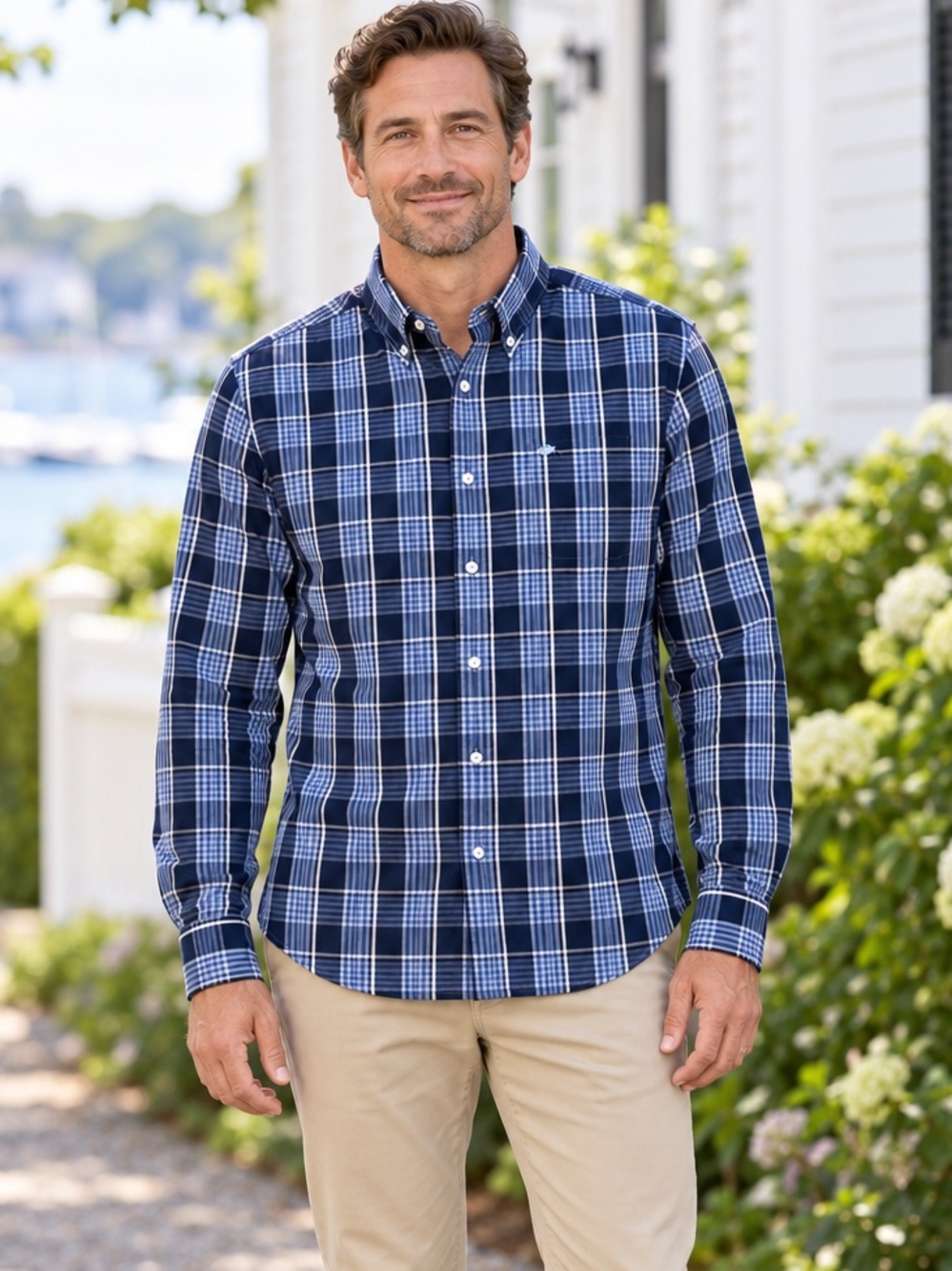 Southern Tide Men’s Classic Fit Blue Plaid Button-Down Shirt Size Medium